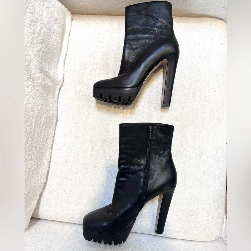 Le Silla Black Leather Mid Calf Square Toe Platform Boots Size 39 (US 8.5-9) - Picture 5 of 12